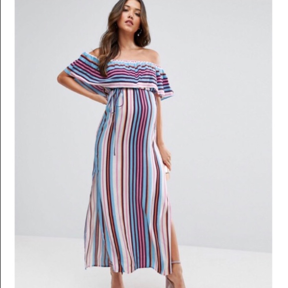 ASOS Off-the-Shoulder Striped Maternity Maxi Dress